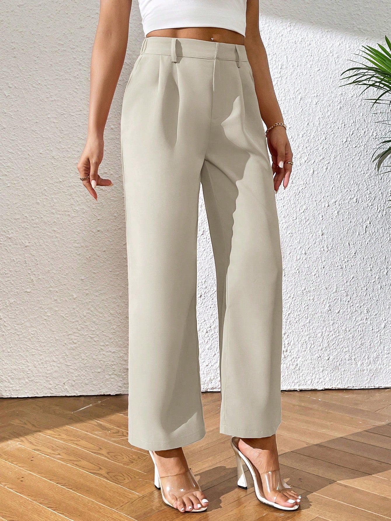 PETITE Solid Color Straight-Leg Pants,Petite Women