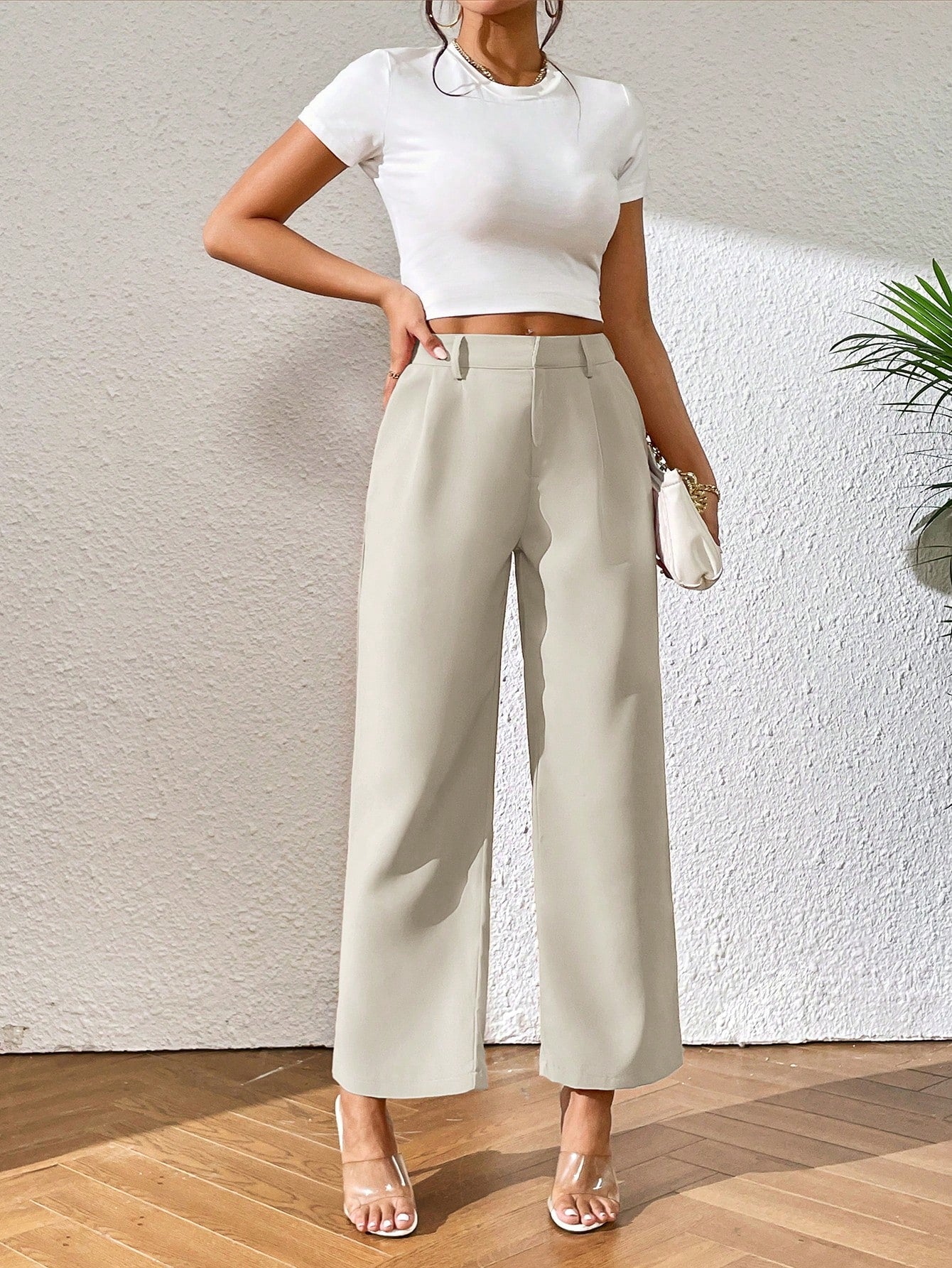 PETITE Solid Color Straight-Leg Pants,Petite Women