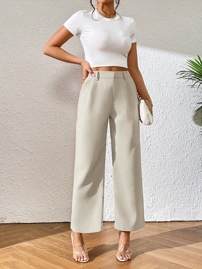 PETITE Solid Color Straight-Leg Pants,Petite Women