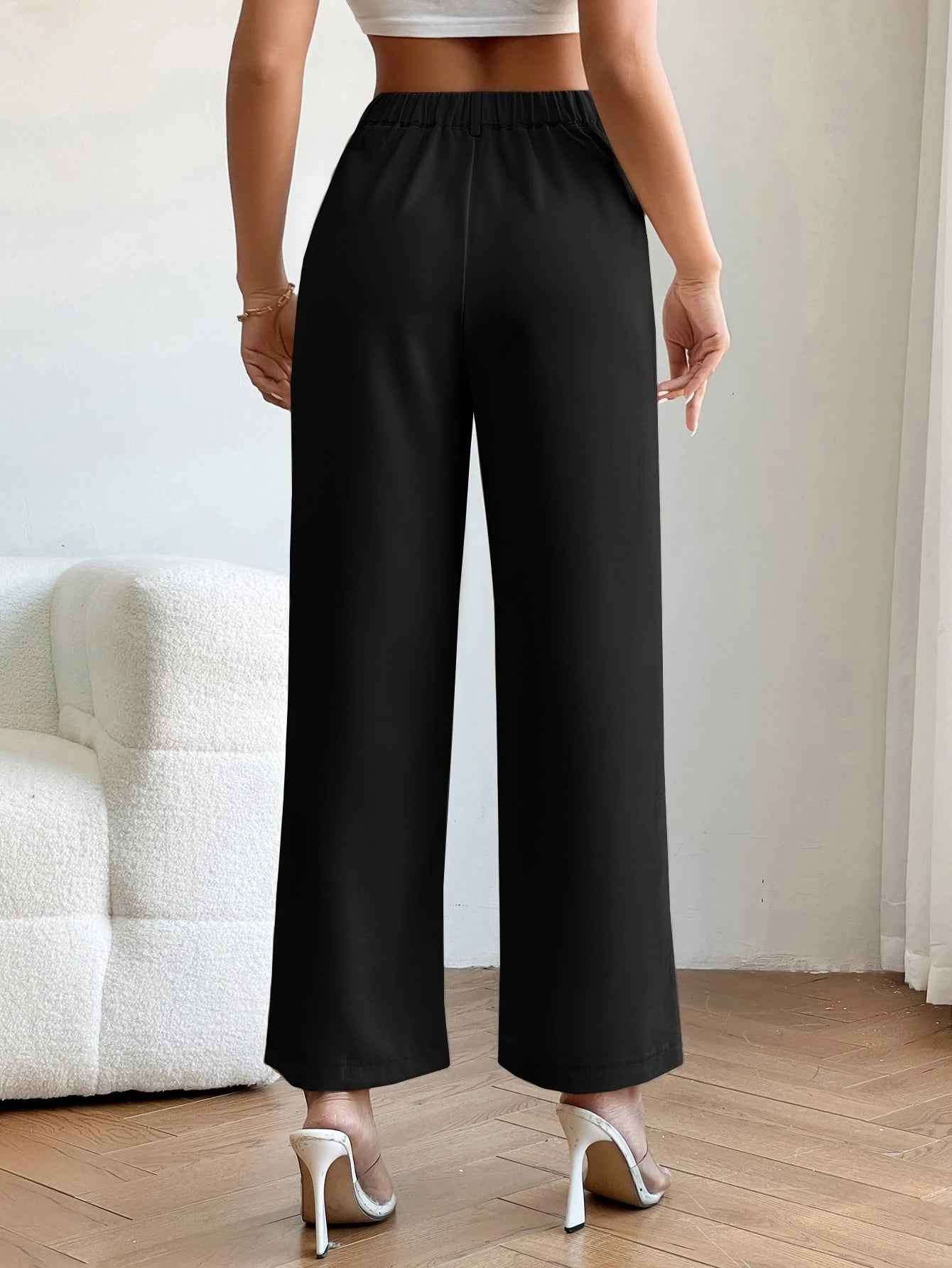 PETITE Solid Color Straight-Leg Pants,Petite Women