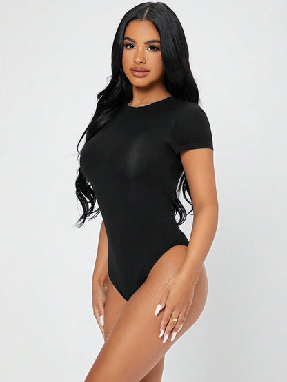 PETITE Solid Slim Fit Summer Women Bodysuit,Petite Women