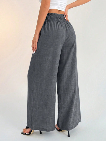 PETITE Women's Casual Vacation Waistband Blue Wide Leg Pants,Petite Women