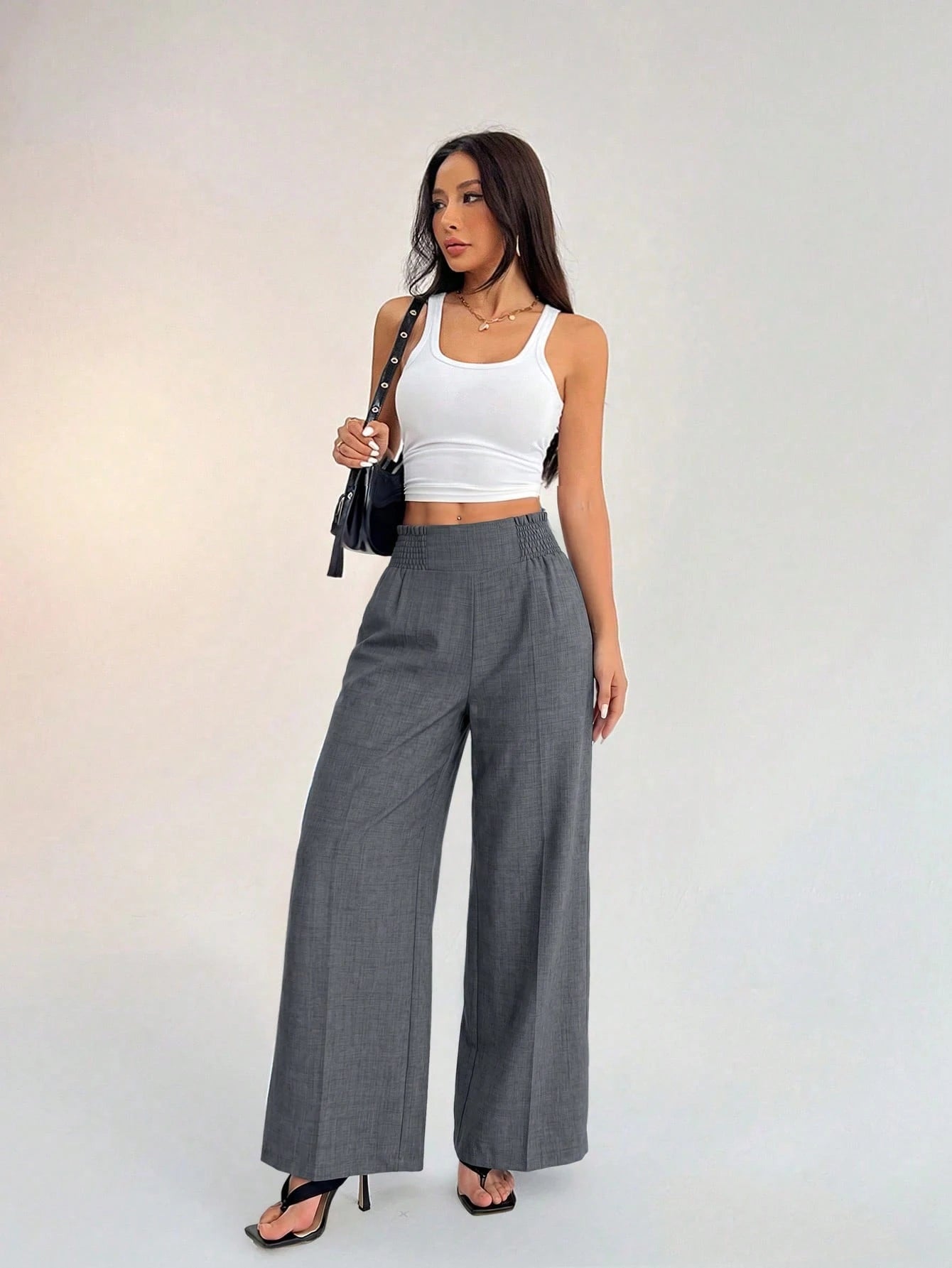 PETITE Women's Casual Vacation Waistband Blue Wide Leg Pants,Petite Women