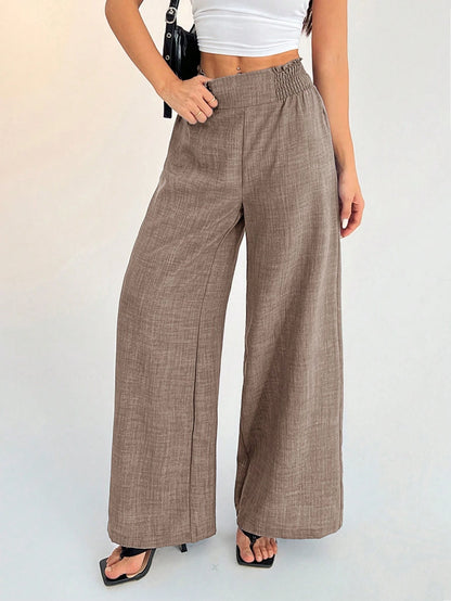 PETITE Women's Casual Vacation Waistband Dusty Blue Wide Leg Pants,Petite Women Vacation Summer