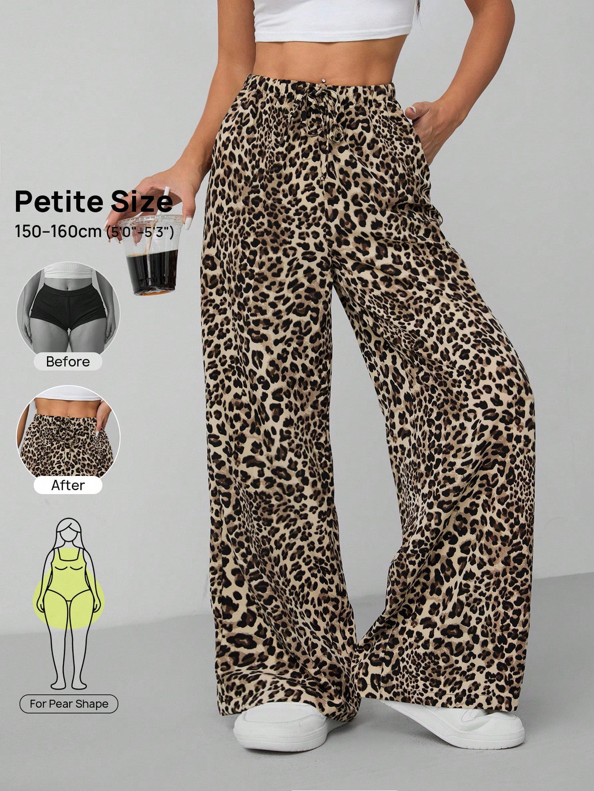 PETITE Women's Fashionable Casual Animal Print Zebra Print Wide Leg Pants,Petite Women Vacation Outing White And Black Autumn