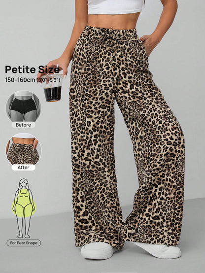 PETITE Women's Fashionable Casual Animal Print Zebra Print Wide Leg Pants,Petite Women Vacation Outing White And Black Autumn