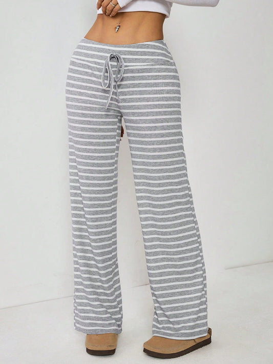 PETITE Women's Low Waist Grey Brushed Drawstring Yoga Loose Pants For Home,Petite Women Lounge Autumn Casual