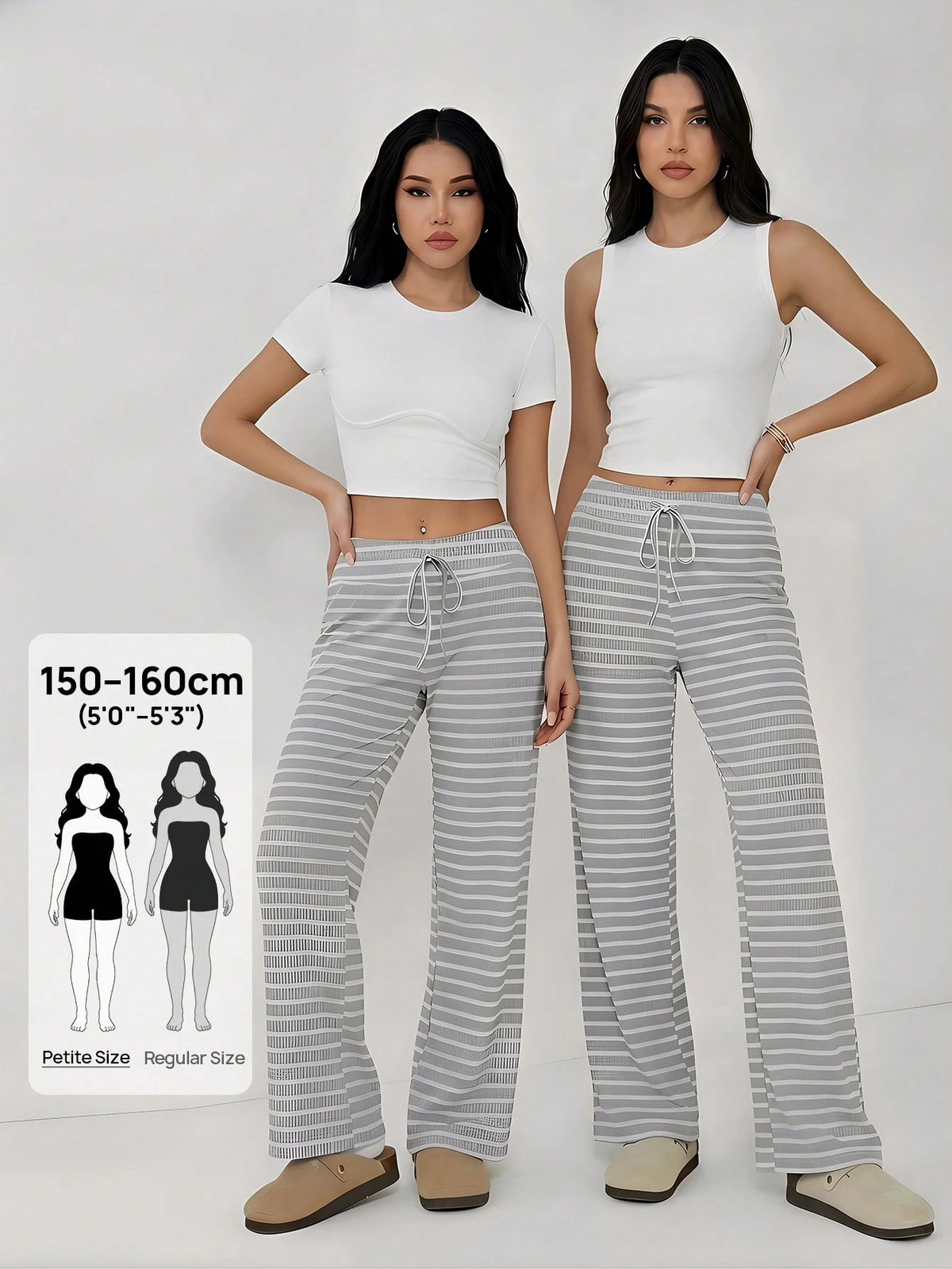 PETITE Women's Low Waist Grey Brushed Drawstring Yoga Loose Pants For Home,Petite Women Lounge Autumn Casual