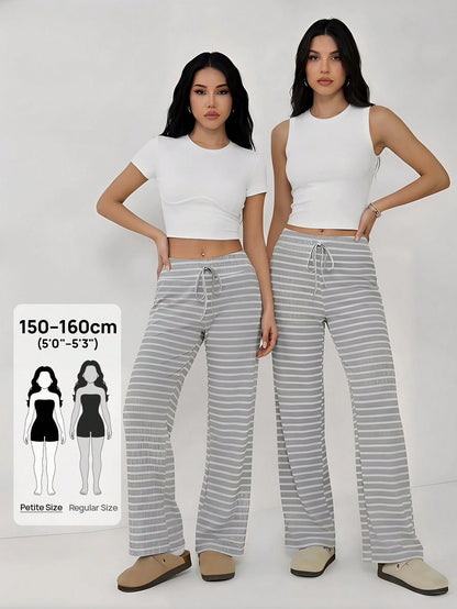 PETITE Women's Low Waist Grey Brushed Drawstring Yoga Loose Pants For Home,Petite Women Lounge Autumn Casual