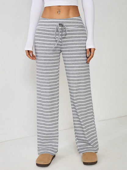 PETITE Women's Low Waist Grey Brushed Drawstring Yoga Loose Pants For Home,Petite Women Lounge Autumn Casual
