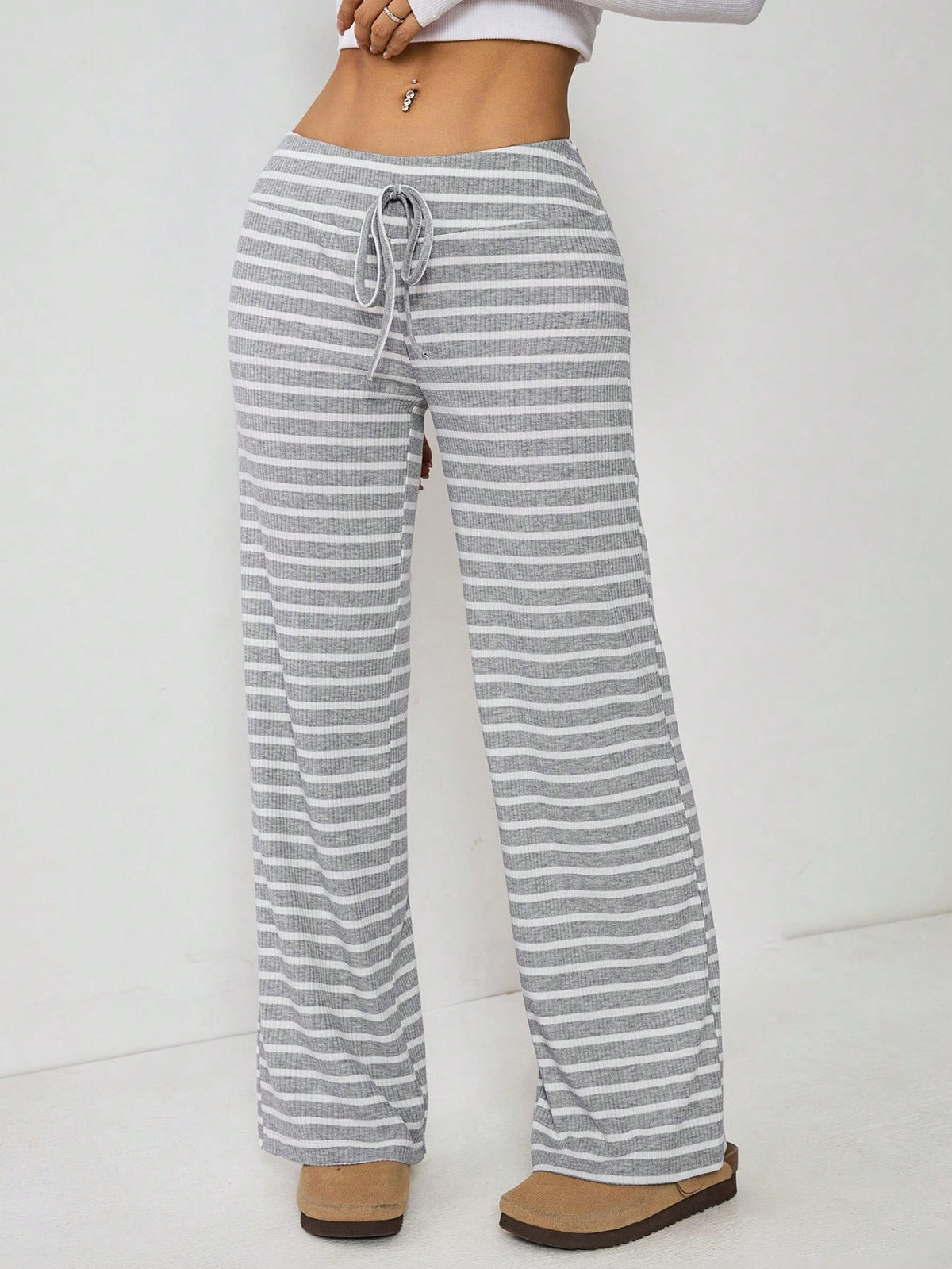 PETITE Women's Low Waist Grey Brushed Drawstring Yoga Loose Pants For Home,Petite Women Lounge Autumn Casual