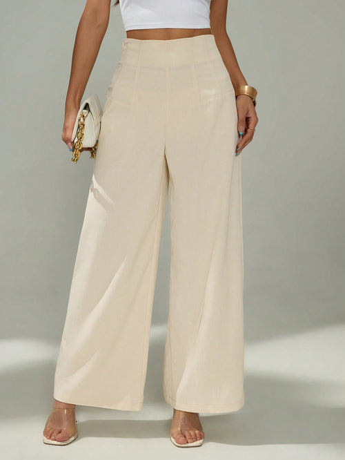 PETITE Women's Simple Casual Fashion Back-To-School Season Old Money Commuting High-Waist Texture Wide-Leg Trousers,Petite Women