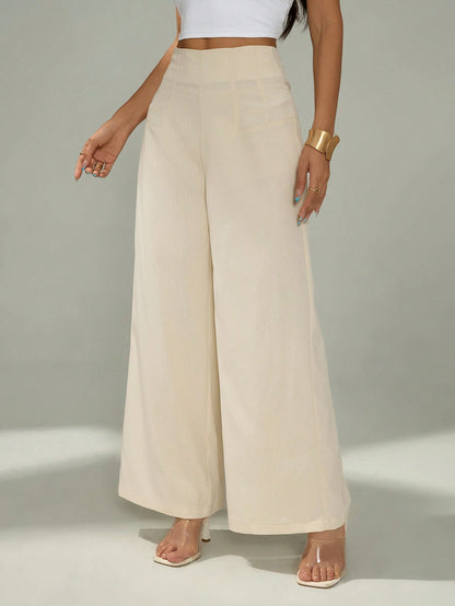 PETITE Women's Simple Casual Fashion Back-To-School Season Old Money Commuting High-Waist Texture Wide-Leg Trousers,Petite Women