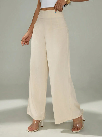 PETITE Women's Simple Casual Fashion Back-To-School Season Old Money Commuting High-Waist Texture Wide-Leg Trousers,Petite Women