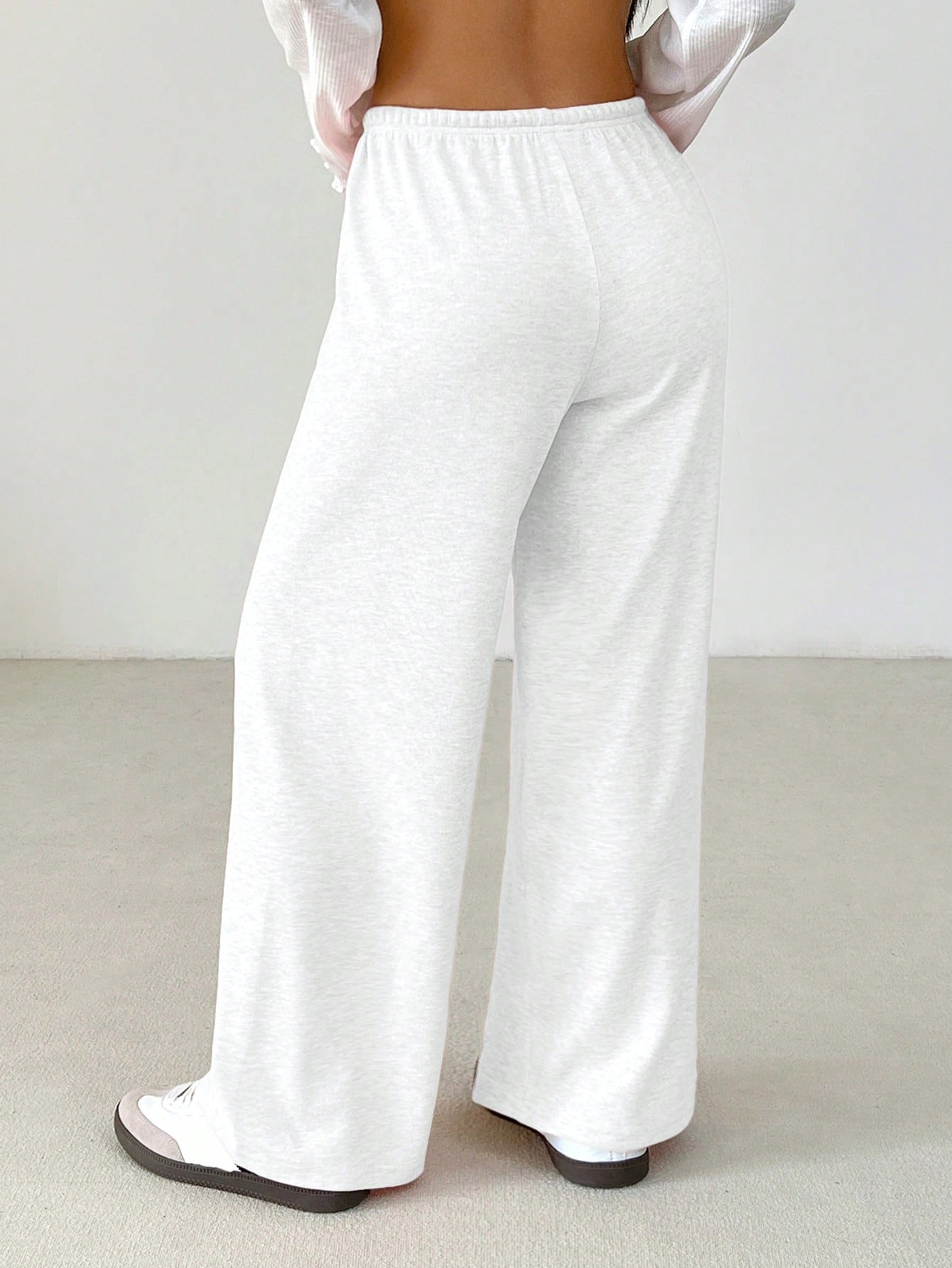 PETITE Women's Solid Color Drawstring Waist Soft Knit Loose Casual Pants, Fall/Winter, Baggy Pants,Petite Women