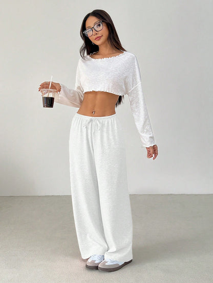 PETITE Women's Solid Color Drawstring Waist Soft Knit Loose Casual Pants, Fall/Winter, Baggy Pants,Petite Women