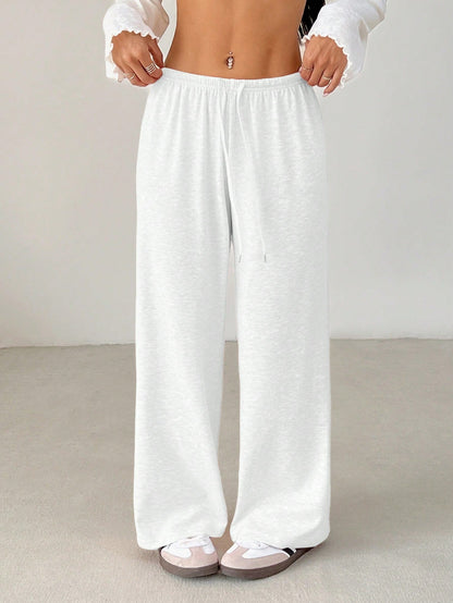 PETITE Women's Solid Color Drawstring Waist Soft Knit Loose Casual Pants, Fall/Winter, Baggy Pants,Petite Women