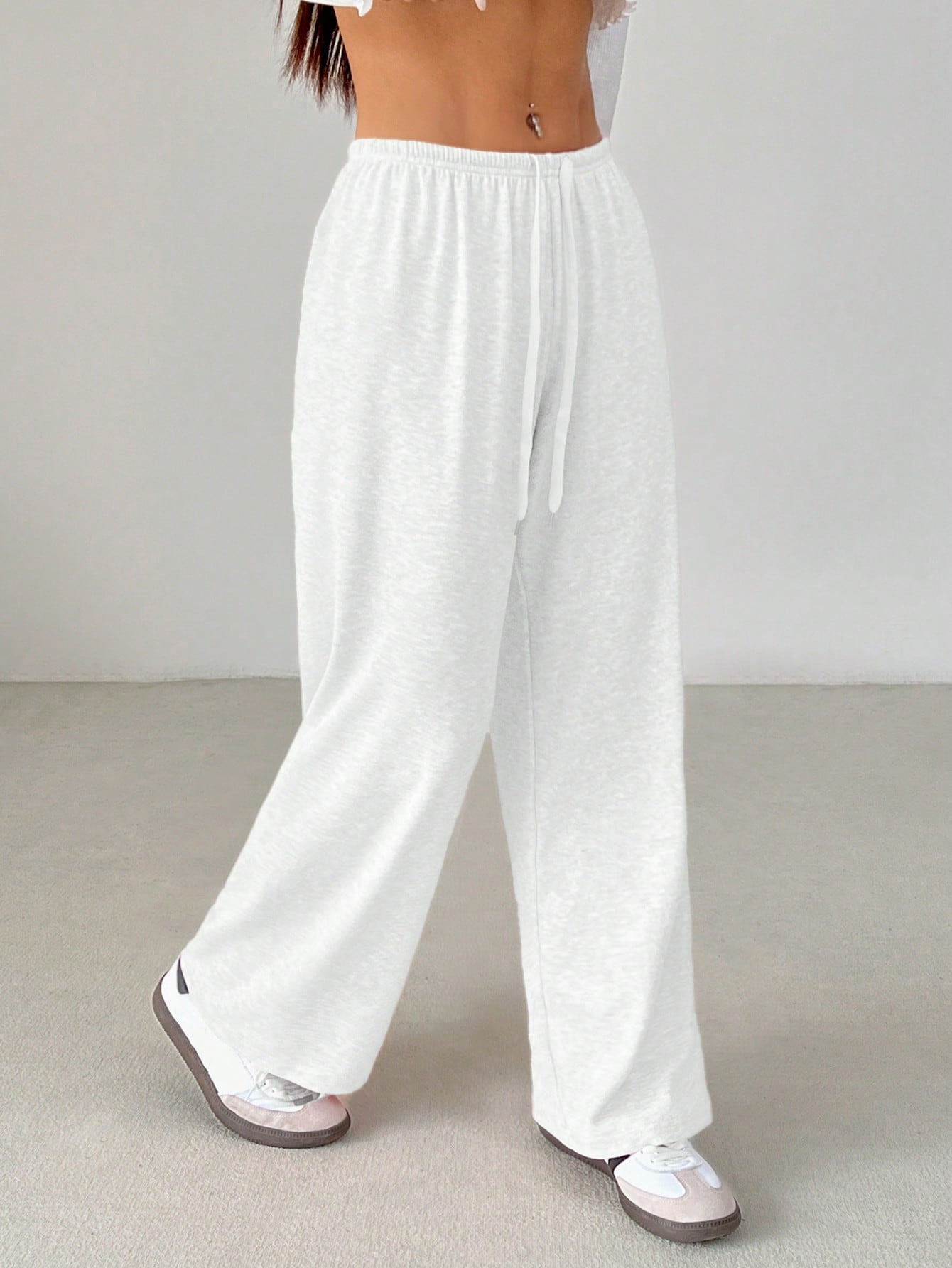 PETITE Women's Solid Color Drawstring Waist Soft Knit Loose Casual Pants, Fall/Winter, Baggy Pants,Petite Women