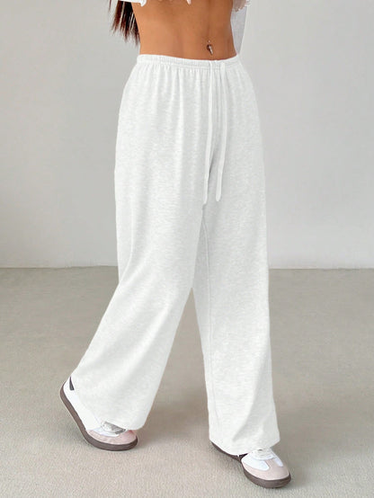 PETITE Women's Solid Color Drawstring Waist Soft Knit Loose Casual Pants, Fall/Winter, Baggy Pants,Petite Women