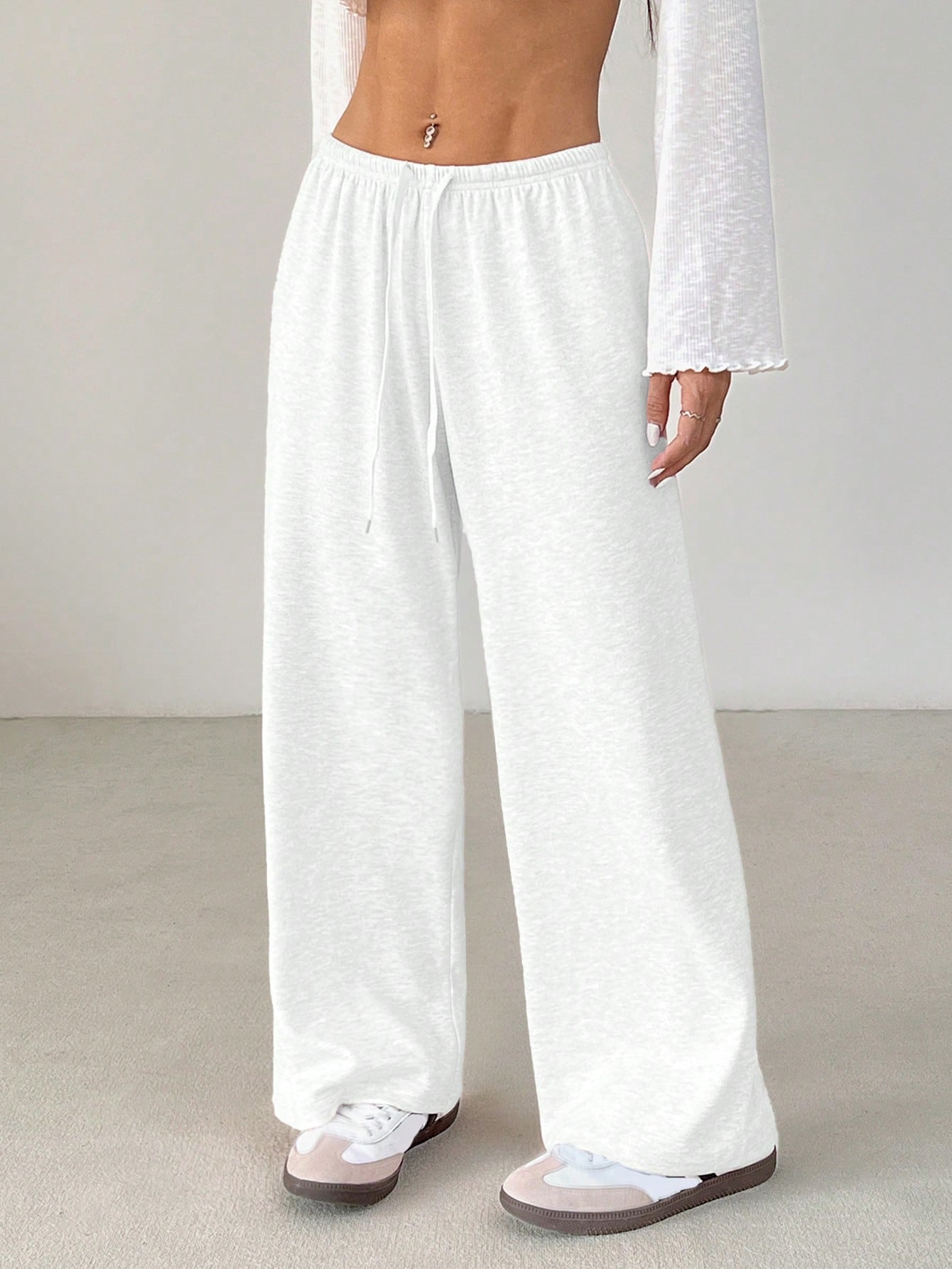 PETITE Women's Solid Color Drawstring Waist Soft Knit Loose Casual Pants, Fall/Winter, Baggy Pants,Petite Women