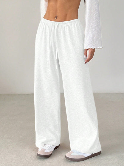 PETITE Women's Solid Color Drawstring Waist Soft Knit Loose Casual Pants, Fall/Winter, Baggy Pants,Petite Women
