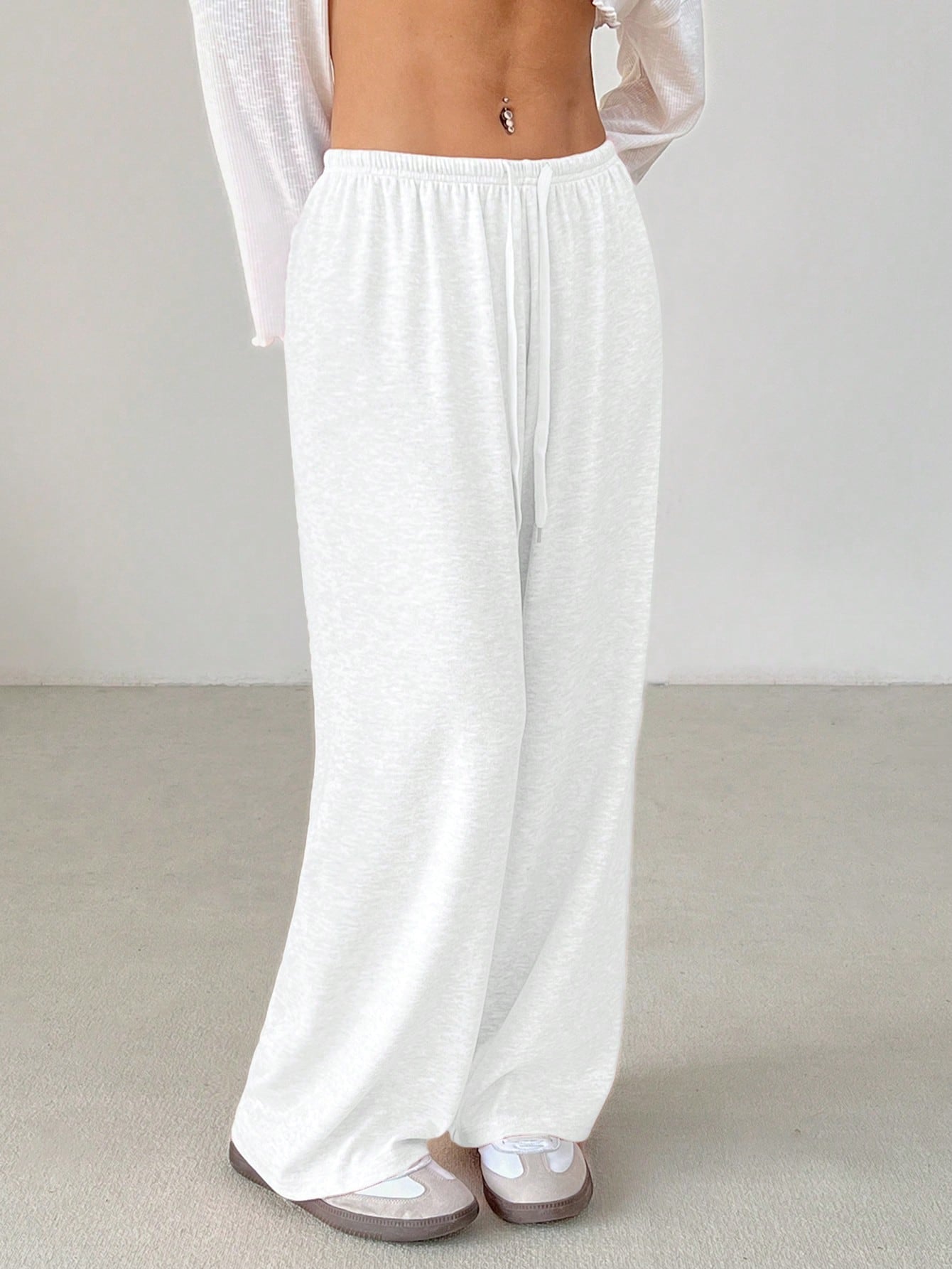 PETITE Women's Solid Color Drawstring Waist Soft Knit Loose Casual Pants, Fall/Winter, Baggy Pants,Petite Women