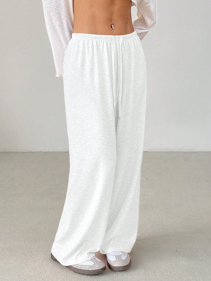 PETITE Women's Solid Color Drawstring Waist Soft Knit Loose Casual Pants, Fall/Winter, Baggy Pants,Petite Women