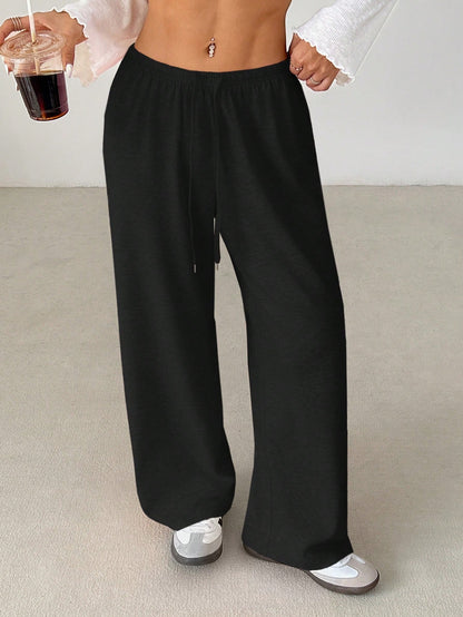 PETITE Women's Solid Color Drawstring Waist Soft Knit Loose Casual Pants, Fall/Winter, Baggy Pants,Petite Women