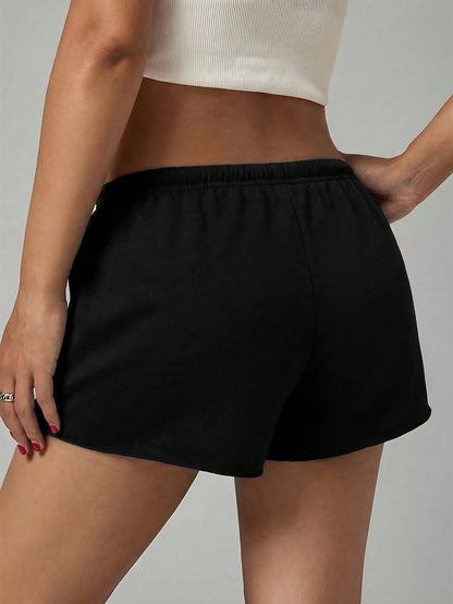 PETITE Women's Solid Color Elastic Waist Loose Casual Sporty Shorts Gym Black Summer Lounge Gym Gym Gym