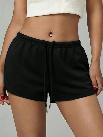 PETITE Women's Solid Color Elastic Waist Loose Casual Sporty Shorts Gym Black Summer Lounge Gym Gym Gym