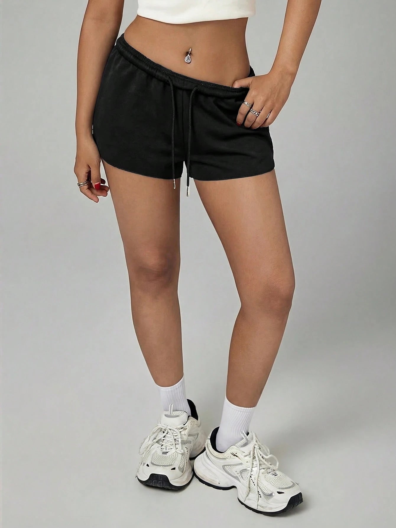 PETITE Women's Solid Color Elastic Waist Loose Casual Sporty Shorts Gym Black Summer Lounge Gym Gym Gym