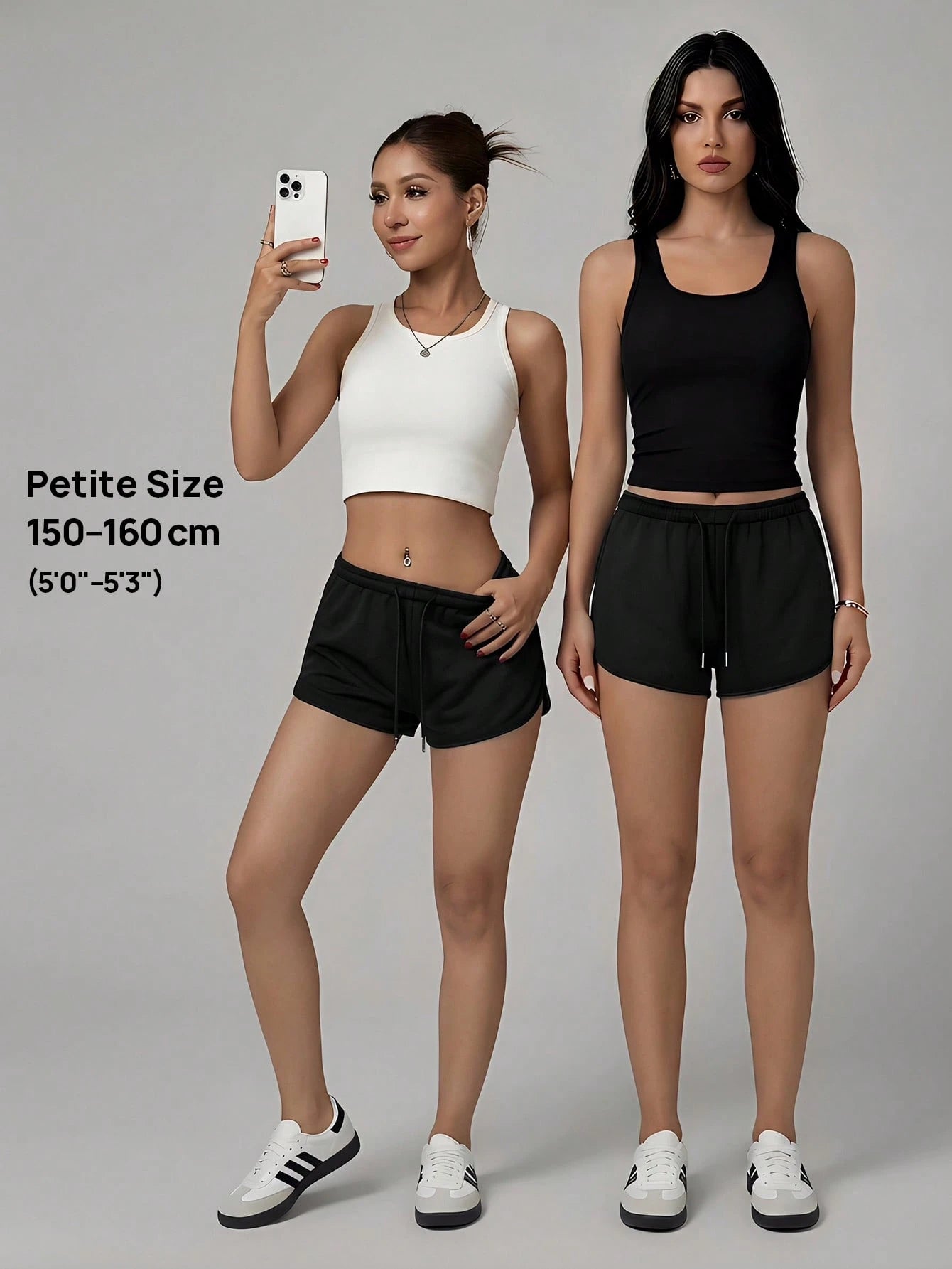 PETITE Women's Solid Color Elastic Waist Loose Casual Sporty Shorts Gym Black Summer Lounge Gym Gym Gym