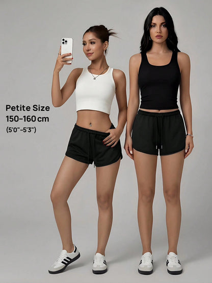 PETITE Women's Solid Color Elastic Waist Loose Casual Sporty Shorts Gym Black Summer Lounge Gym Gym Gym
