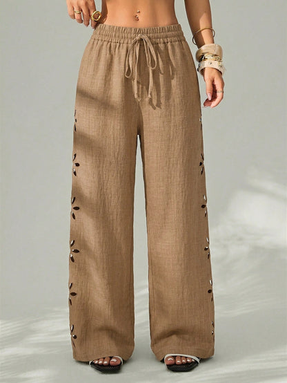 PETITE Women's Vacation Casual Solid Color Hollow-Out Long Pants Winter Black,Petite Women