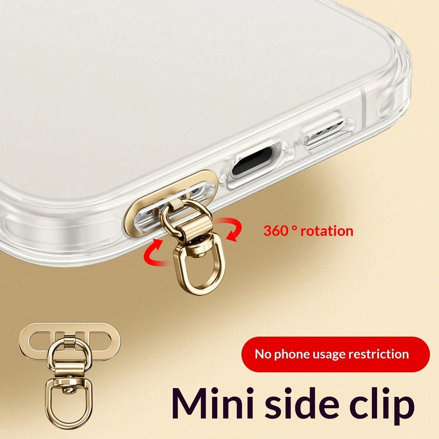 Phone Lanyard Gasket Side Clip Mini Double Buckle Ultra-Thin Card Pad Dual Ear Stainless Steel Metal Hook Adhesive Patch Phone Case Hanging Chain Card Connector Chain Rope Pendant