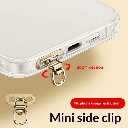 Phone Lanyard Gasket Side Clip Mini Double Buckle Ultra-Thin Card Pad Dual Ear Stainless Steel Metal Hook Adhesive Patch Phone Case Hanging Chain Card Connector Chain Rope Pendant