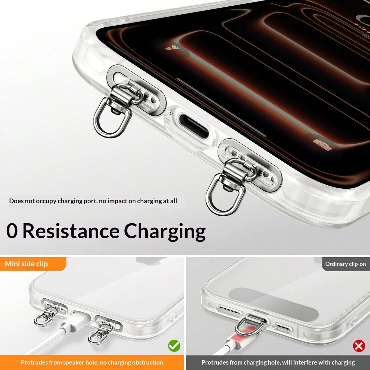 Phone Lanyard Gasket Side Clip Mini Double Buckle Ultra-Thin Card Pad Dual Ear Stainless Steel Metal Hook Adhesive Patch Phone Case Hanging Chain Card Connector Chain Rope Pendant