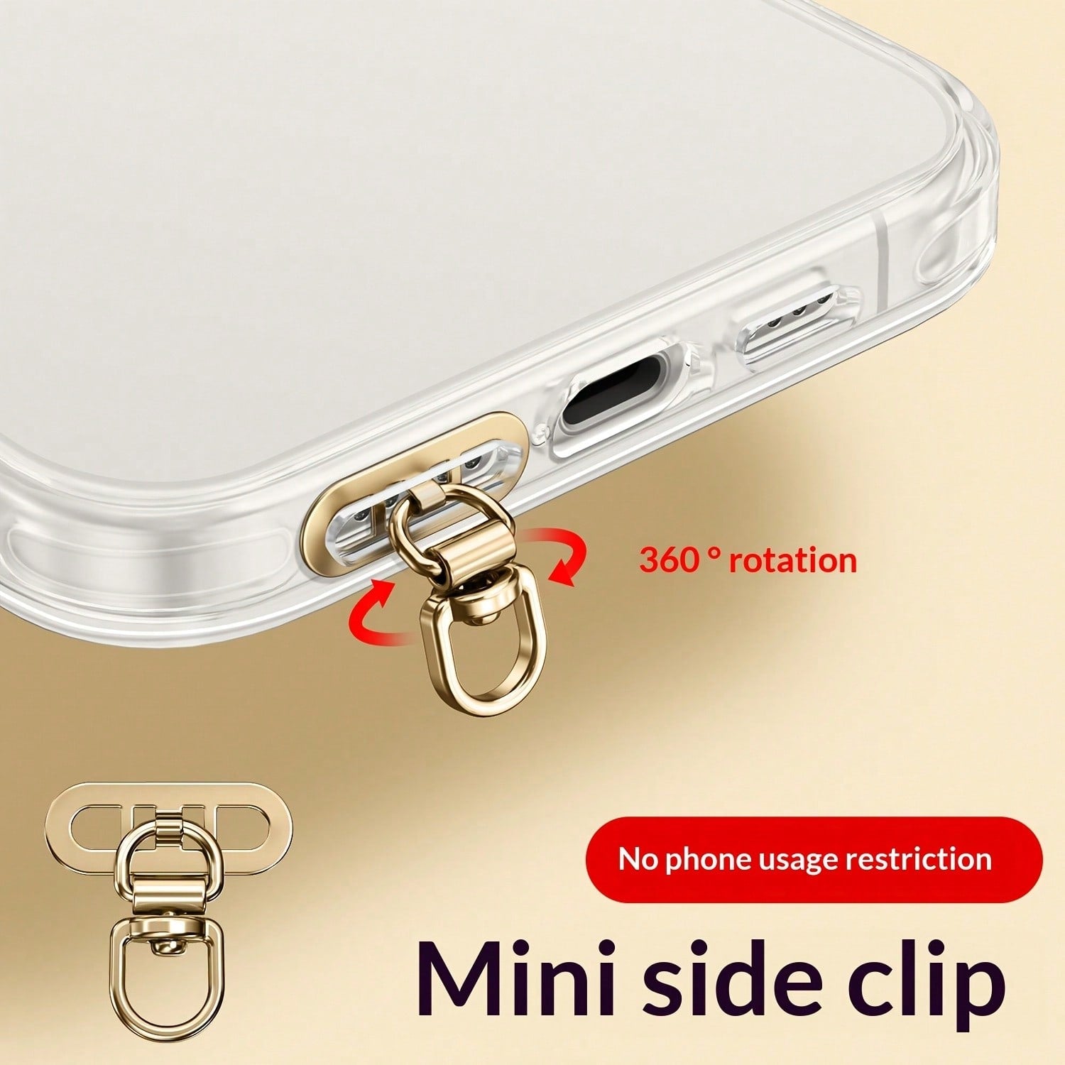 Phone Lanyard Gasket Side Clip Mini Double Buckle Ultra-Thin Card Pad Dual Ear Stainless Steel Metal Hook Adhesive Patch Phone Case Hanging Chain Card Connector Chain Rope Pendant