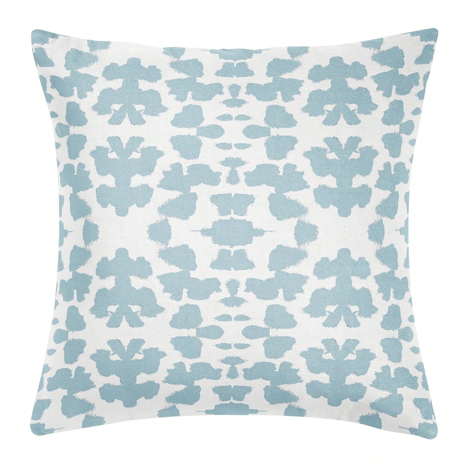 [Pillow Cover] Decorative Pillow By Featuring Ikat-Inspired Floral Medallion Print In Mist Blue And White- Living Room- Living Room, Bedroom, And Sofa