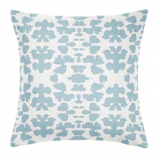 [Pillow Cover] Decorative Pillow By Featuring Ikat-Inspired Floral Medallion Print In Mist Blue And White- Living Room- Living Room, Bedroom, And Sofa