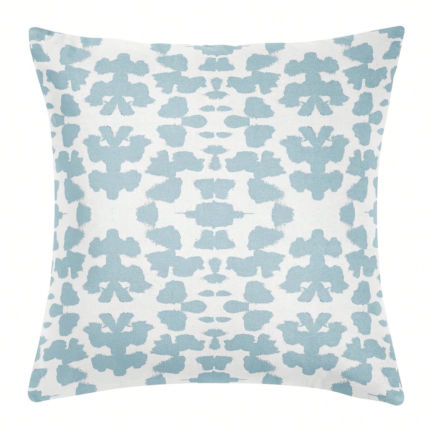 [Pillow Cover] Decorative Pillow By Featuring Ikat-Inspired Floral Medallion Print In Mist Blue And White- Living Room- Living Room, Bedroom, And Sofa