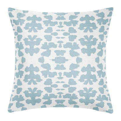[Pillow Cover] Decorative Pillow By Featuring Ikat-Inspired Floral Medallion Print In Mist Blue And White- Living Room- Living Room, Bedroom, And Sofa