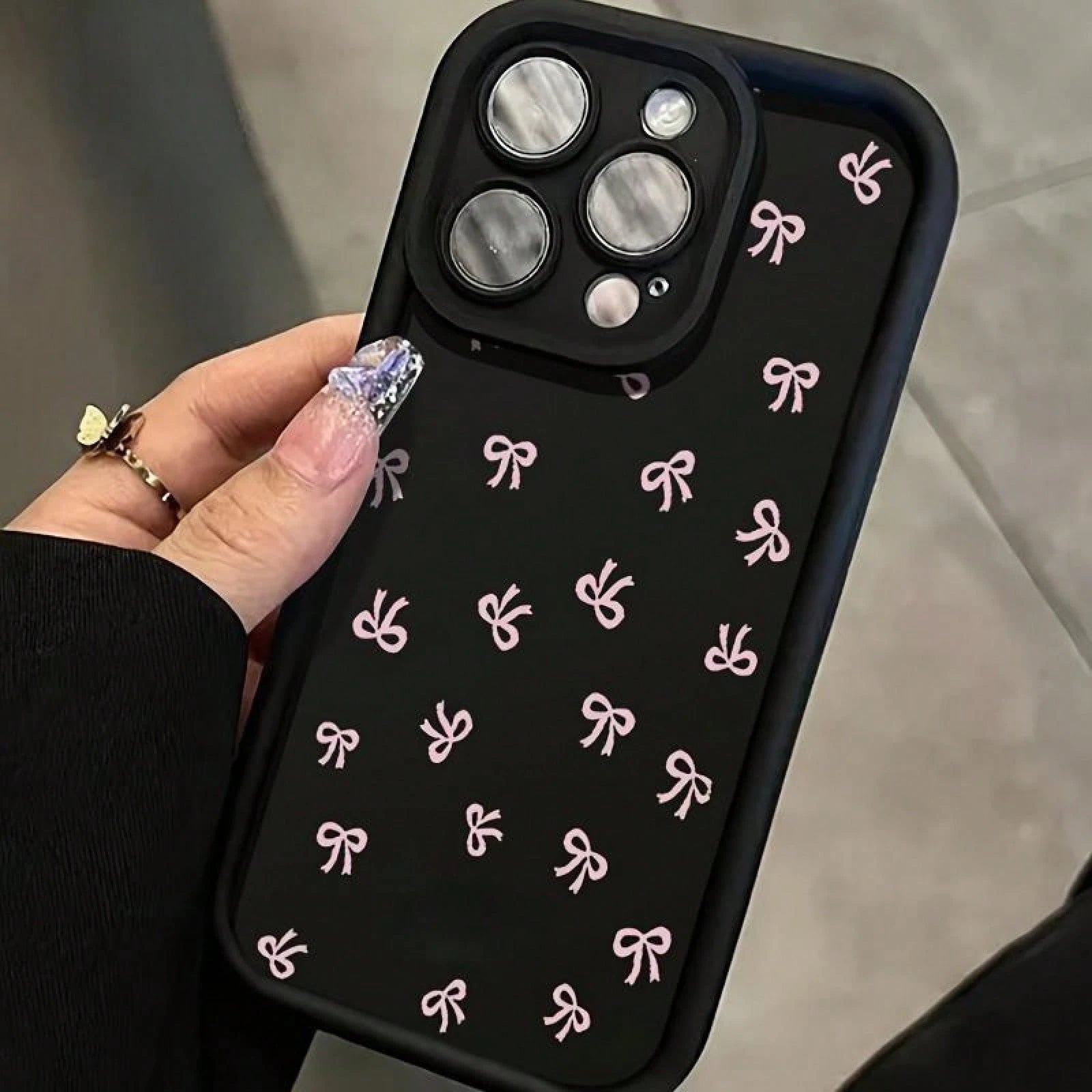 Pink Bow Pattern Phone Case For IPhone 16 15 14 Pro Max 13 12 11 XR XS Plus Shockproof Full Camera Protection Durable Slim Silicone Cover