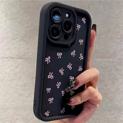 Pink Bow Pattern Phone Case For IPhone 16 15 14 Pro Max 13 12 11 XR XS Plus Shockproof Full Camera Protection Durable Slim Silicone Cover