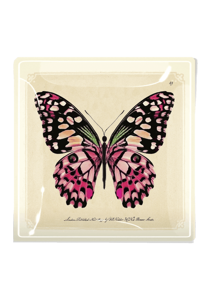 Pink Butterly Decoupage Glass Tray - Ben's Garden