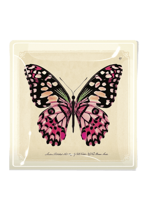 Pink Butterly Decoupage Glass Tray - Ben's Garden