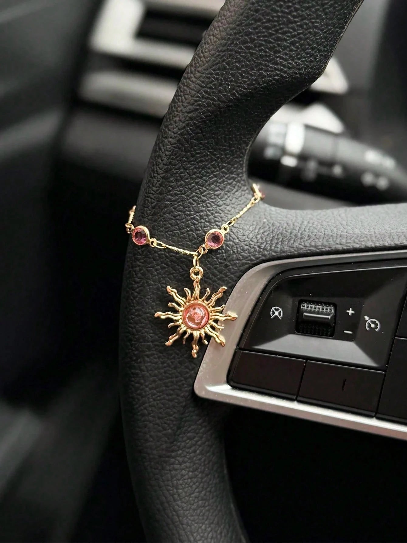 Pink Diamond Sun Car Pendant, Steering Wheel Hanging Decor