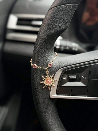 Pink Diamond Sun Car Pendant, Steering Wheel Hanging Decor