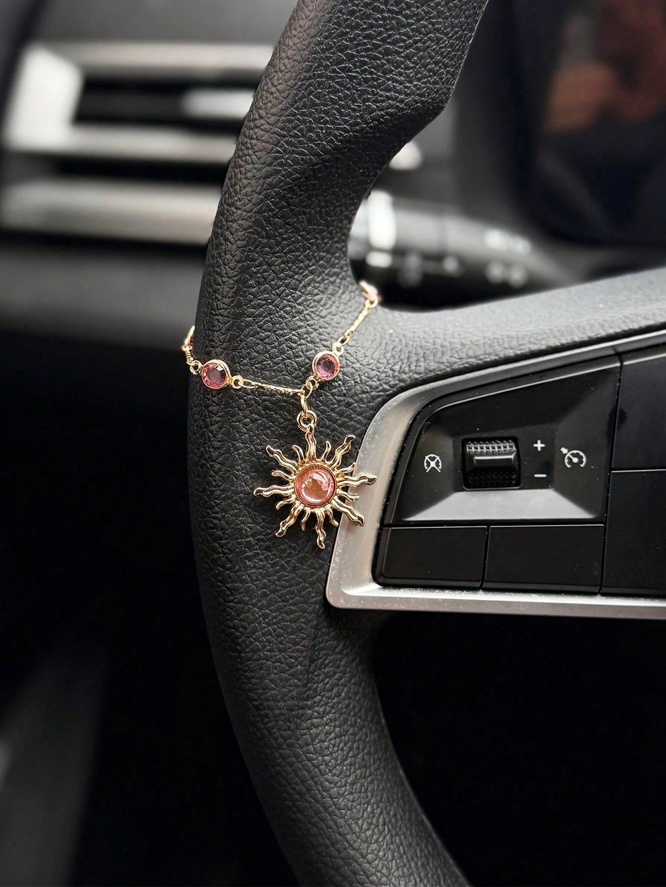 Pink Diamond Sun Car Pendant, Steering Wheel Hanging Decor