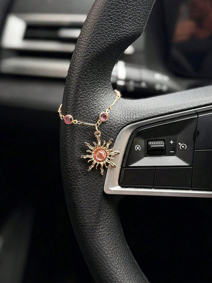 Pink Diamond Sun Car Pendant, Steering Wheel Hanging Decor